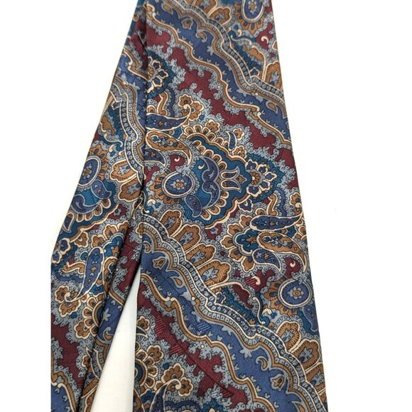 Adolfo Blue Red Gold Paisley Polyester Necktie Standard 58 Inch - Picture 3 of 6